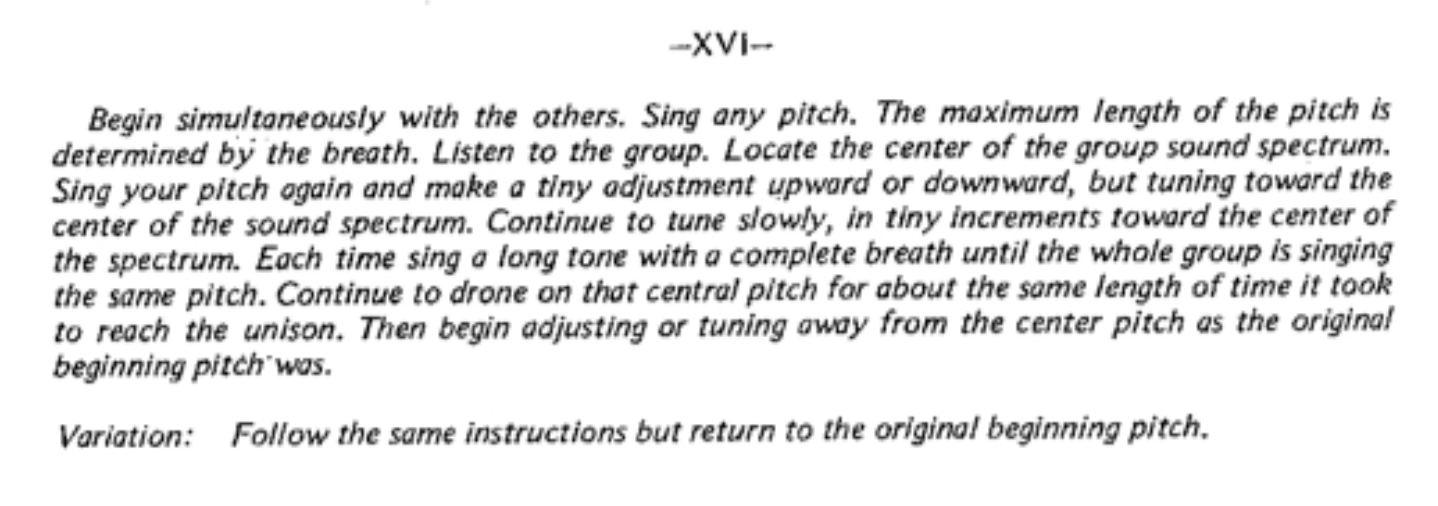Pauline Oliveros's text score for Sonic Meditations XVI